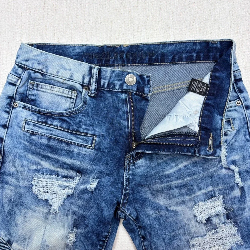 Rue21 Premium Supreme Flex Skinny Moto Biker Distressed Acid Wash Jeans 30x30